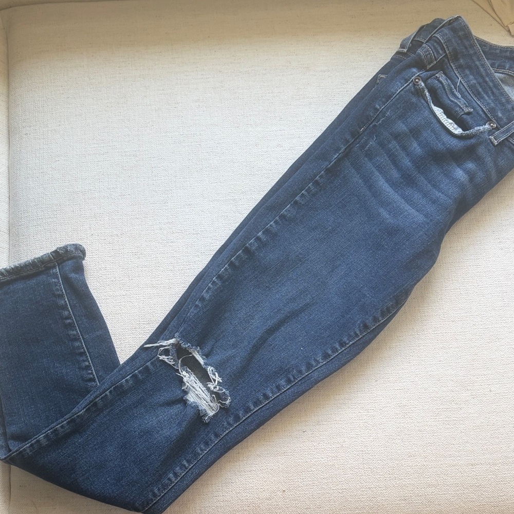 PAIGE Dark Blue Denim Jeans with White Logo Tag